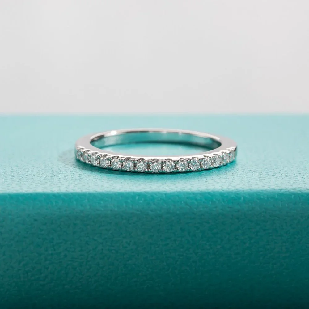 Certified 1.5mm Moissanite Diamond Pave Half Eternity Ring NEW - Picture 8 of 14
